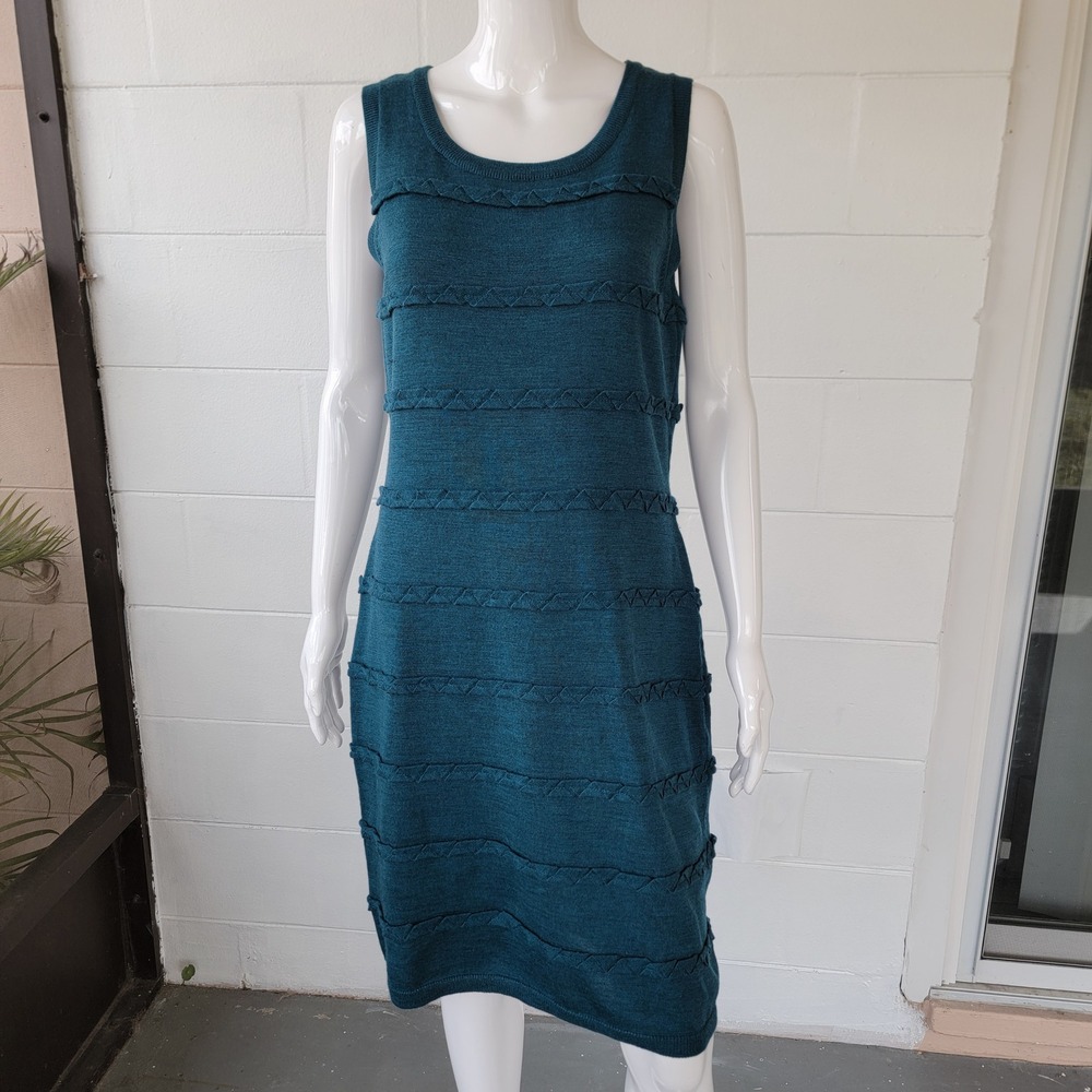 Calvin Klein Knit Sheath Dress Teal Green Women M Winter Chic
